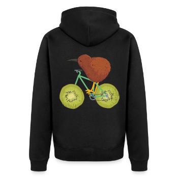 Wendiger Kiwifahrer Rennradstrecke - Unisex Premium Bio Zip Hoodie - Schwarz - Hinten - Nico (187cm)