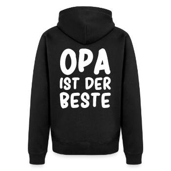 Opa ist der Beste - Unisex Premium Bio Zip Hoodie - Schwarz - Hinten - Nico (187cm)