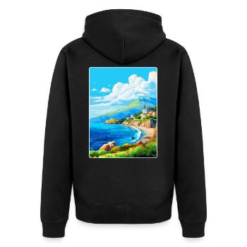 Mani Halbinsel Griechenland Vintage Reiseposter WPA - Unisex Premium Bio Zip Hoodie - Schwarz - Hinten - Nico (187cm)