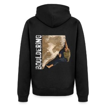 Draufgängerischer Boulderer Felswand - Unisex Premium Bio Zip Hoodie - Schwarz - Hinten - Nico (187cm)