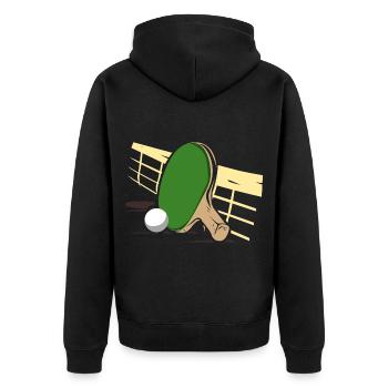 Flotter Tischtennis Matchball - Unisex Premium Bio Zip Hoodie - Schwarz - Hinten - Nico (187cm)