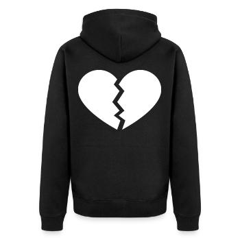 Zerbrochenes Herz Motiv - Unisex Premium Bio Zip Hoodie - Schwarz - Hinten - Nico (187cm)