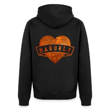 Vorname Manuela - Unisex Premium Bio Zip Hoodie - Schwarz - Hinten - Nico (187cm)