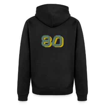 80. 80 JAHRE. 80. JAHRESTAG. 80-JÄHRIGES JUBILÄUM. - Unisex Premium Bio Zip Hoodie - Schwarz - Hinten - Nico (187cm)