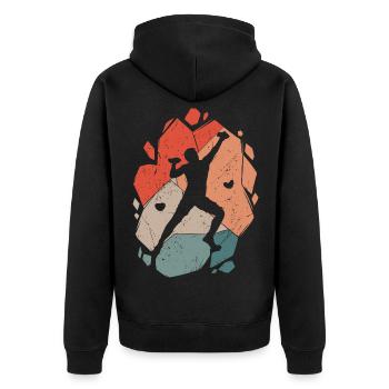 Klettern Bergsteiger Bouldern Boulder - Unisex Premium Bio Zip Hoodie - Schwarz - Hinten - Nico (187cm)