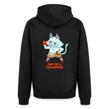 Schlagfertiger Boxerkater Boxring - Unisex Premium Bio Zip Hoodie - Schwarz - Hinten - Nico (187cm)