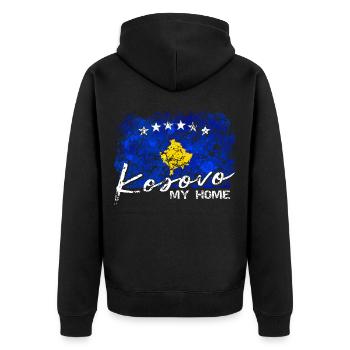 Kosovo Gift - Unisex Premium Bio Zip Hoodie - Schwarz - Hinten - Nico (187cm)