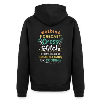 Cross Stich Handarbeiten - Unisex Premium Bio Zip Hoodie - Schwarz - Hinten - Nico (187cm)