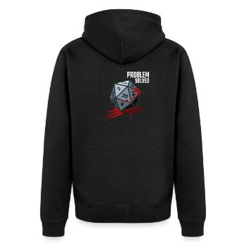 D20 Würfel - Problem solved - Unisex Premium Bio Zip Hoodie - Schwarz - Hinten - Nico (187cm)