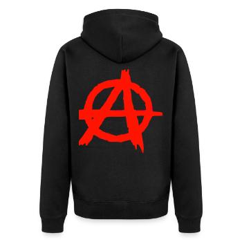 Anarchie Symbol Druck Grafik - Unisex Premium Bio Zip Hoodie - Schwarz - Hinten - Nico (187cm)