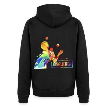 Flotter Jongleur Zirkusauftritt - Unisex Premium Bio Zip Hoodie - Schwarz - Hinten - Nico (187cm)