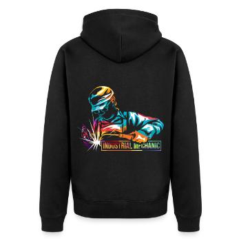 Flinker Industriemechaniker Wartungsteam - Unisex Premium Bio Zip Hoodie - Schwarz - Hinten - Nico (187cm)