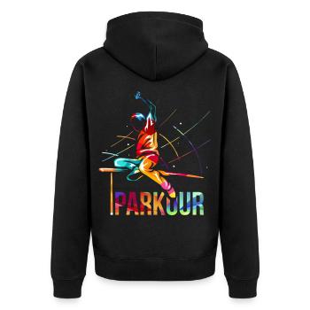 Sprunghafter Parkour Hindernislauf - Unisex Premium Bio Zip Hoodie - Schwarz - Hinten - Nico (187cm)