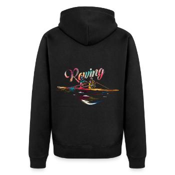 Übermütige Rudercrew Schlagmann - Unisex Premium Bio Zip Hoodie - Schwarz - Hinten - Nico (187cm)