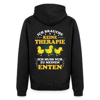 Brauche Keine Therapie Muss Nur Zu Enten Witz Witz - Unisex Premium Bio Zip Hoodie - Schwarz - Hinten - Nico (187cm)