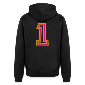 1. 1 YEAR - Unisex Premium Organic Zip Hoodie - black - Back - Nico (187cm)