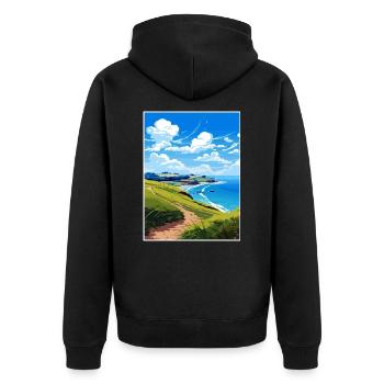Coromandel-Halbinsel Neuseeland Reiseposter - Unisex Premium Bio Zip Hoodie - Schwarz - Hinten - Nico (187cm)