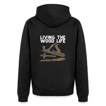 Holzarbeiter Holzverarbeitung - Unisex Premium Bio Zip Hoodie - Schwarz - Hinten - Nico (187cm)