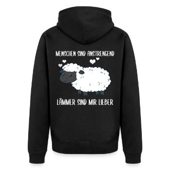 Menschen Sind Anstrengend Lämmer Spruch Lamm Schaf - Unisex Premium Bio Zip Hoodie - Schwarz - Hinten - Nico (187cm)
