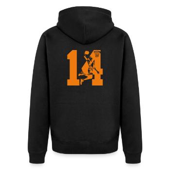 NUMMER 14 BASKETBALL 14. GEBURTSTAG - Unisex Premium Bio Zip Hoodie - Schwarz - Hinten - Nico (187cm)