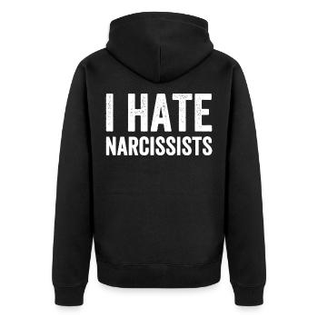 Ich hasse Narzissten - Unisex Premium Bio Zip Hoodie - Schwarz - Hinten - Nico (187cm)