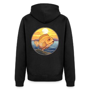 Flunder Fisch Buntes Aquarell Cartoon Kawaii - Unisex Premium Bio Zip Hoodie - Schwarz - Hinten - Nico (187cm)