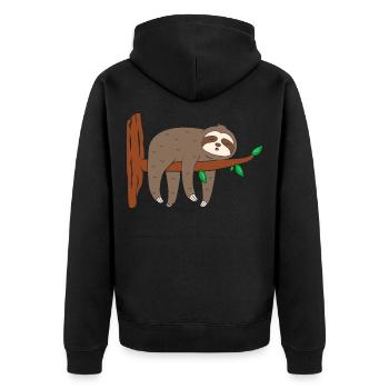 Faultier Ast Baumstamm - Unisex Premium Bio Zip Hoodie - Schwarz - Hinten - Nico (187cm)