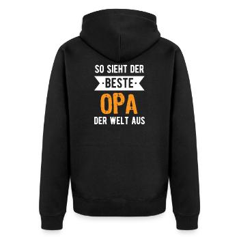 So sieht der beste Opa der Welt aus - Unisex Premium Bio Zip Hoodie - Schwarz - Hinten - Nico (187cm)