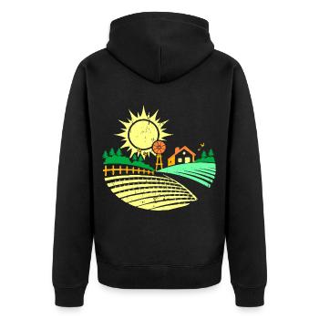 Ackerland Acker Agrar Design Farmland Grafik - Unisex Premium Bio Zip Hoodie - Schwarz - Hinten - Nico (187cm)