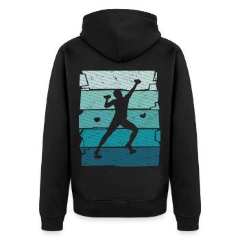 Klettern Bouldern Bergsteiger Freeclimber - Unisex Premium Bio Zip Hoodie - Schwarz - Hinten - Nico (187cm)