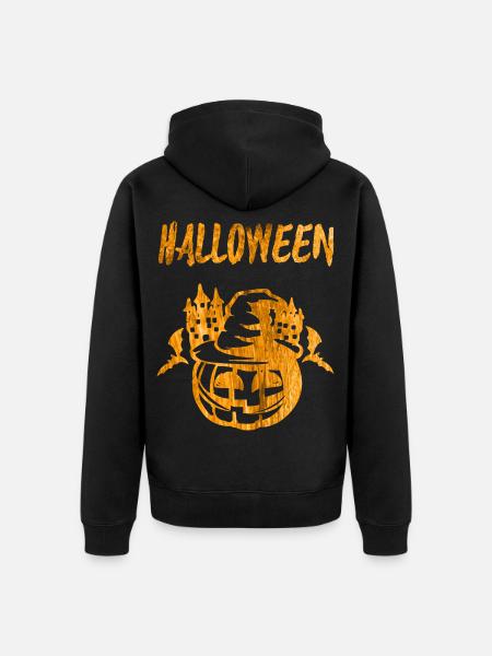 Halloween Kürbis Handabdruck - Unisex Premium Bio Zip Hoodie - Schwarz