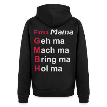 firma mama - Unisex Premium Bio Zip Hoodie - Schwarz - Hinten - Nico (187cm)