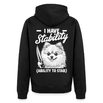 Pomeranian Spruch Hund Humor - Unisex Premium Bio Zip Hoodie - Schwarz - Hinten - Nico (187cm)