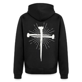 Kreuz aus Nägel - Unisex Premium Bio Zip Hoodie - Schwarz - Hinten - Nico (187cm)