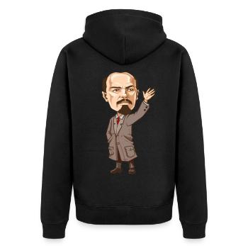 Wortgewaltiger Lenin Revolutionär - Unisex Premium Bio Zip Hoodie - Schwarz - Hinten - Nico (187cm)