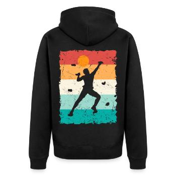 Boulder Klettern Bouldern Kletterer Bergsteiger - Unisex Premium Bio Zip Hoodie - Schwarz - Hinten - Nico (187cm)