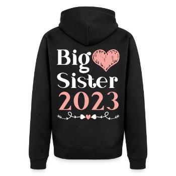 Große Schwester 2023 Großes Schwesterchen 23 - Unisex Premium Bio Zip Hoodie - Schwarz - Hinten - Nico (187cm)