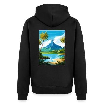 Bora Französisch-Polynesien Vintage Reiseposter - Unisex Premium Bio Zip Hoodie - Schwarz - Hinten - Nico (187cm)
