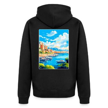 Monaco Côte d'Azur Frankreich Vintage Reiseplakat - Unisex Premium Bio Zip Hoodie - Schwarz - Hinten - Nico (187cm)