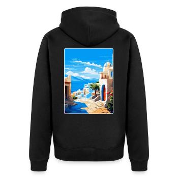 Kos Griechenland Vintage Reise Poster Souvenir Souvenir - Unisex Premium Bio Zip Hoodie - Schwarz - Hinten - Nico (187cm)