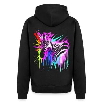 Zebra in Neonfarben bunt - Unisex Premium Bio Zip Hoodie - Schwarz - Hinten - Nico (187cm)