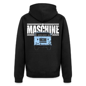 W50 - Die Maschine - Unisex Premium Bio Zip Hoodie - Schwarz - Hinten - Nico (187cm)