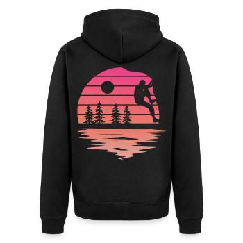 Boulder Klettern Bouldern Bergsteiger - Unisex Premium Bio Zip Hoodie - Schwarz - Hinten - Nico (187cm)