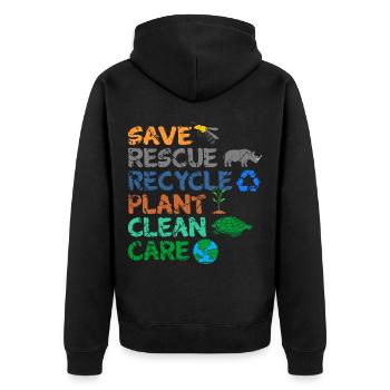 Umweltschützer Grüne Umweltschutz Spruch Öko - Unisex Premium Bio Zip Hoodie - Schwarz - Hinten - Nico (187cm)