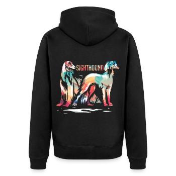 Pfeilschneller Windhund Jagdhund - Unisex Premium Bio Zip Hoodie - Schwarz - Hinten - Nico (187cm)