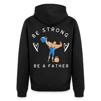 SEI STARK, SEI VATER - Unisex Premium Bio Zip Hoodie - Schwarz - Hinten - Nico (187cm)