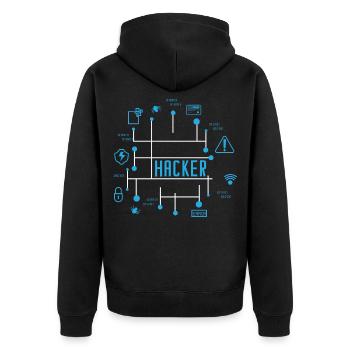Hacker - Unisex Premium Bio Zip Hoodie - Schwarz - Hinten - Nico (187cm)