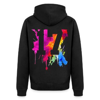 17 JAHRE 17. GEBURTSTAG - Unisex Premium Bio Zip Hoodie - Schwarz - Hinten - Nico (187cm)