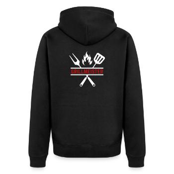 grillmeister - Unisex Premium Bio Zip Hoodie - Schwarz - Hinten - Nico (187cm)