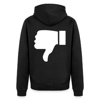 Daumen runter - Unisex Premium Bio Zip Hoodie - Schwarz - Hinten - Nico (187cm)